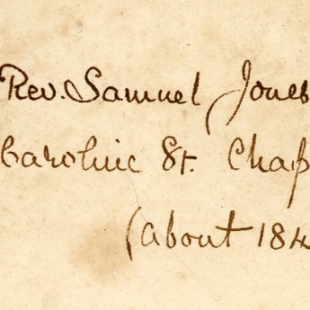 Inscription on the reverse of a silhouette of Rev Samuel Jones