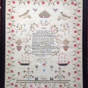 Welsh School Sampler stitched by Mary Evans in 1812