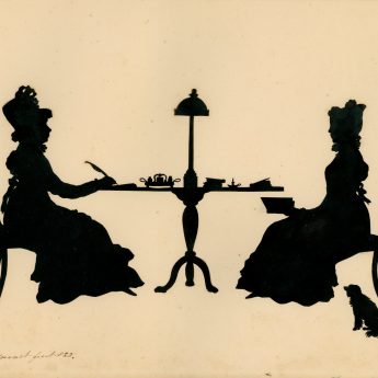 Silhouette conversation piece of two ladies cut by Augustin Edouart in 1828