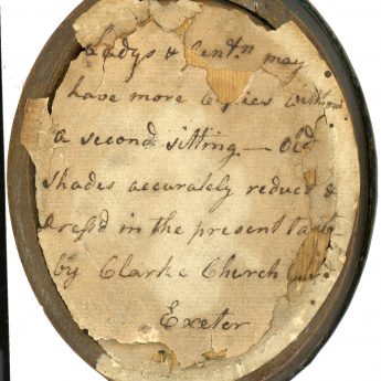 Hand-written label on a painted silhouette by W. Clarke