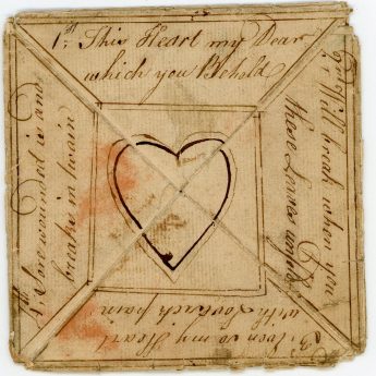 18th century pen and ink Valentine puzzle purse