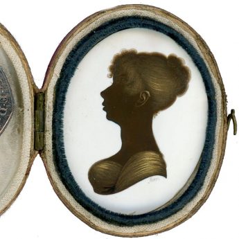 Bronzed profile on ivory of a young Regency lady painted by John Field