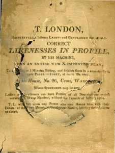 Trade label on the reverse of a silhouette by T. London