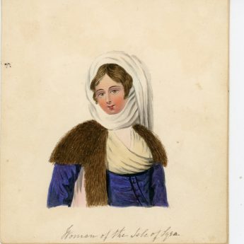 Watercolour portraits of a lady with 8 costume overlays, early 19th century