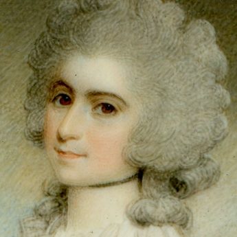 Miniature portrait of a lady painted by Samuel Shelley and set in a gold brooch with a plaited hair surround