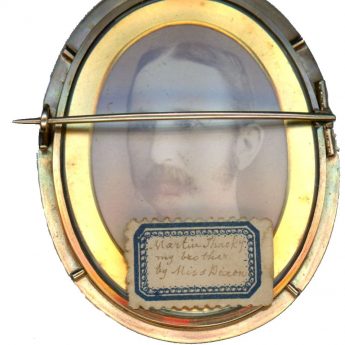 miniature portrait of a little boy painted by Annie Dixon with a later photograph of the sitter on the reverse