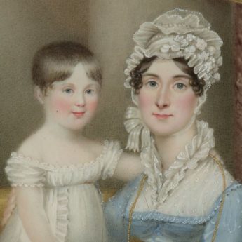 Miniature portrait of a young Regency mother with her young son, circa 1805