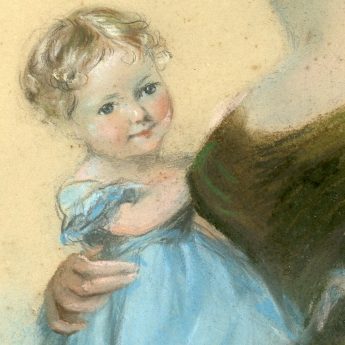 Pastel portrait of a young mother and child