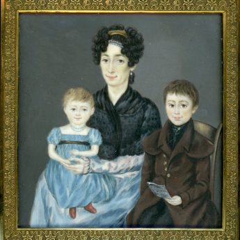 French portrait miniature of Madame Crepin-Gys and her two children dated 1828