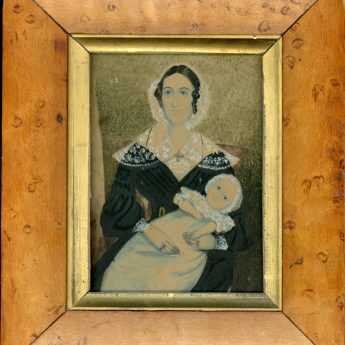 Watercolour portrait of a mother with her very young baby