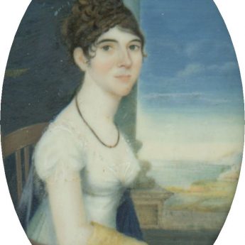 Miniature portrait of a young lady seated on a balcony