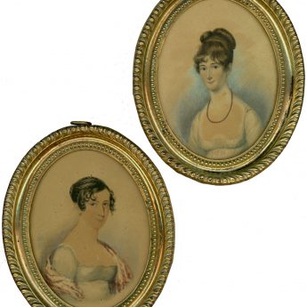 Pair of watercolour portraits of Regency ladies