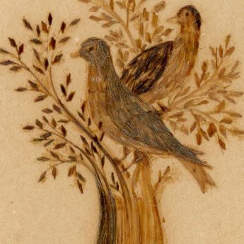 Miniature hairwork picture of birds in a tree