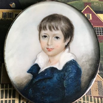Georgian miniature portrait of a child in a blue coat