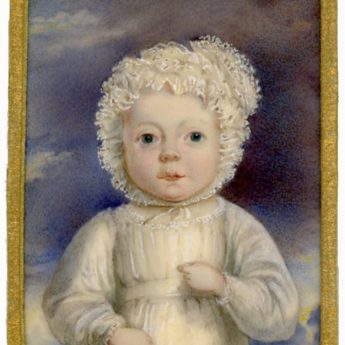 Miniature portrait of a child in a frilly cap, circa 1810