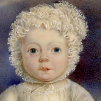 Miniature portrait of a child in a frilly cap, circa 1810