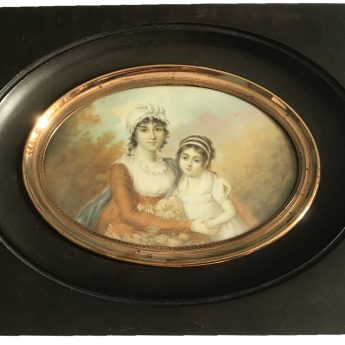 Miniature portrait of a mother and daughter, signed Mosnier