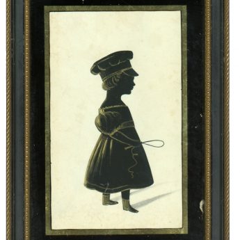 Painted silhouette of a boy in a peaked cap