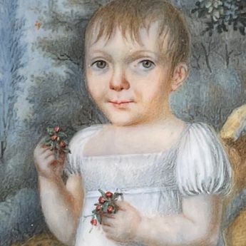Continental School, pair of miniature portraits of children in garden landscapes
