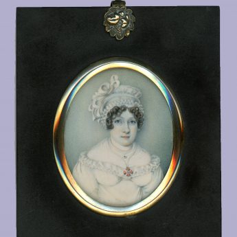 Miniature portrait of a buxom lady wearing a Maltese Cross