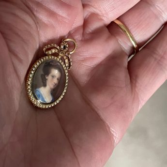 Georgian miniature enamel portrait with sepia painting reverse