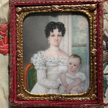 Regency miniature portrait of a mother and child