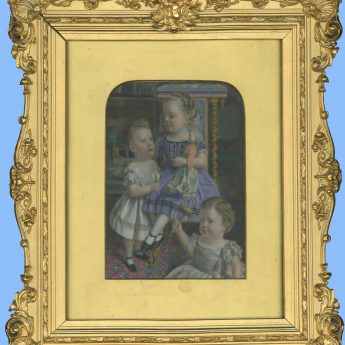 Miniature portrait of children in an interior