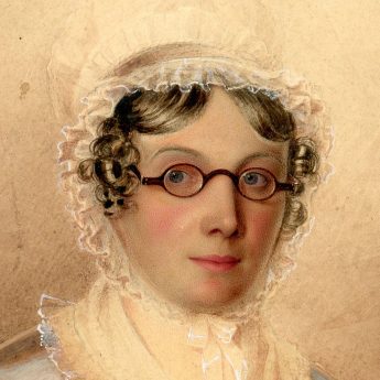 Watercolour portrait of a lady wearing spectacles
