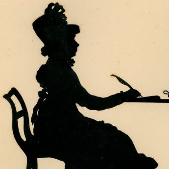 Silhouette conversation piece of two ladies cut by Augustin Edouart in 1828