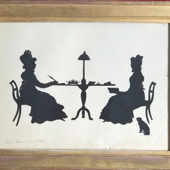 Silhouette conversation piece of two ladies cut by Augustin Edouart in 1828