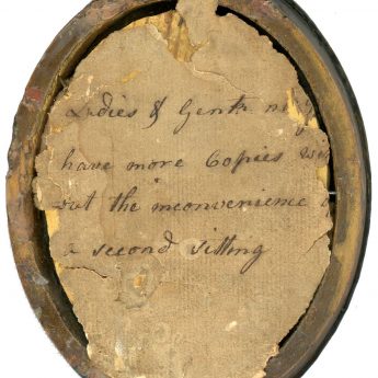 Hand-written label on a painted silhouette by W. Clarke