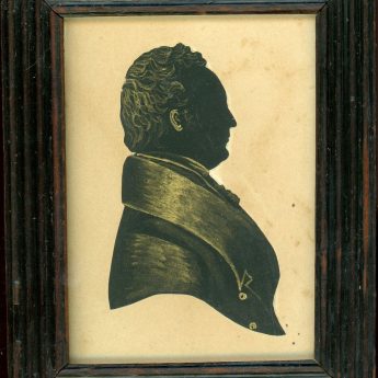 Cut and bronzed silhouette of Dr Drake by G. Cryer