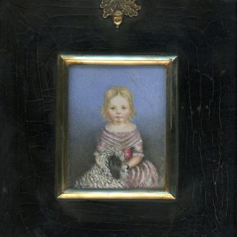 Miniature portrait of Maria Griffiths with her dog, Toby