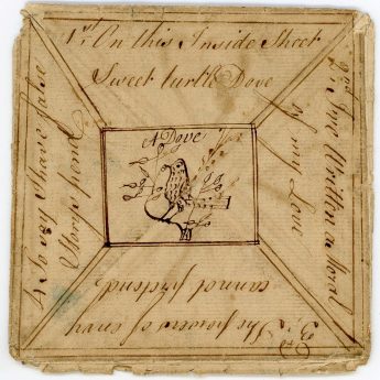 18th century pen and ink Valentine puzzle purse