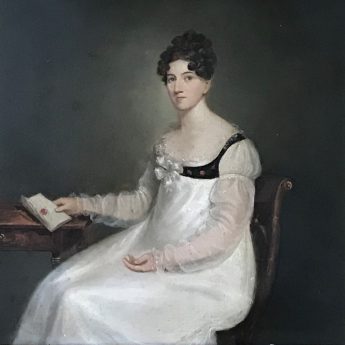 Oil on board portrait of a young Regency lady