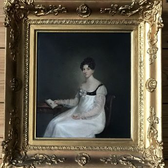 Oil on board portrait of a young Regency lady