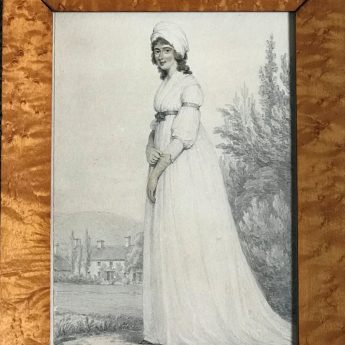 Full-length pencil with watercolour portrait of a lady drawn by Henry Edridge and dated 1796