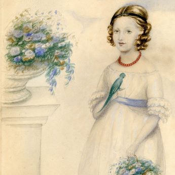 A pair of watercolour portraits of Mary and Jessie Herring, aged nine and ten