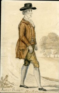 Watercolour portrait of 18th century pedestrian Foster Powell