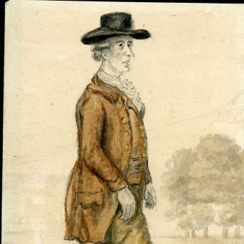 Watercolour portrait of 18th century pedestrian Foster Powell