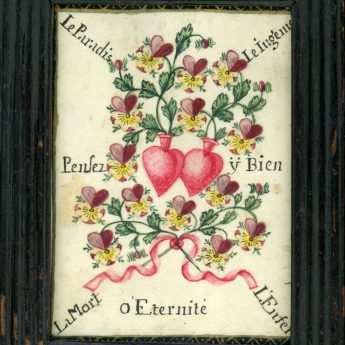 Small watercolour love token inscribed in French