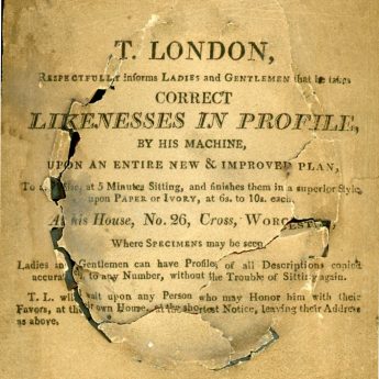 Trade label on the reverse of a silhouette by T. London