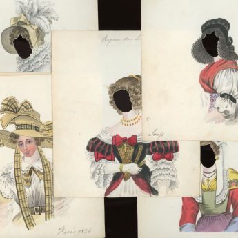 Watercolour portraits of a lady with 8 costume overlays, early 19th century