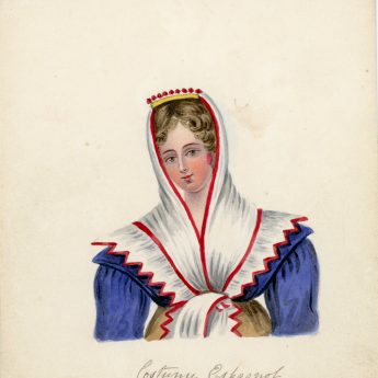 Watercolour portraits of a lady with 8 costume overlays, early 19th century