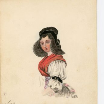 Watercolour portraits of a lady with 8 costume overlays, early 19th century