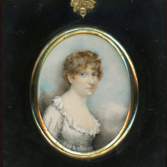 Miniature portrait of Mrs Gedge in a spotted muslin dress