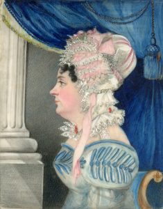 Miniature profile portrait of Ann Haines in the original travelling case and accompanied by her marriage certificate
