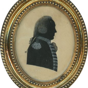 Painted silhouette of an officer in a pigtail wig
