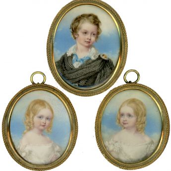 A delightful family group of named portrait miniatures of siblings, painted around 1843