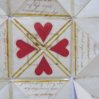 Late 18th Century Valentine Puzzle Purse in watercolour and pen & ink